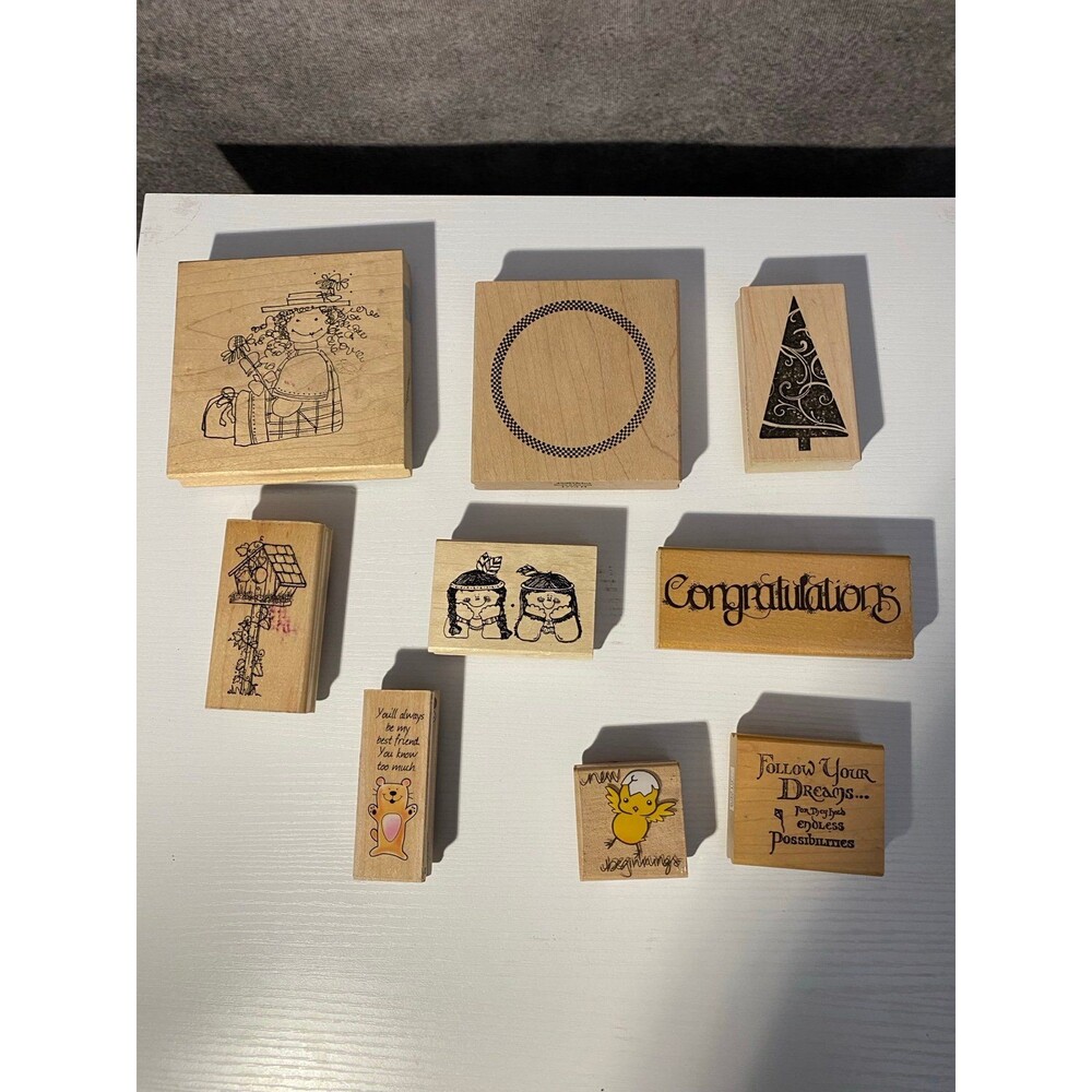 Vintage Rubber Stamp Lot of 9 Wood Mounted JudiKins DOTS Hampton Art Crafting